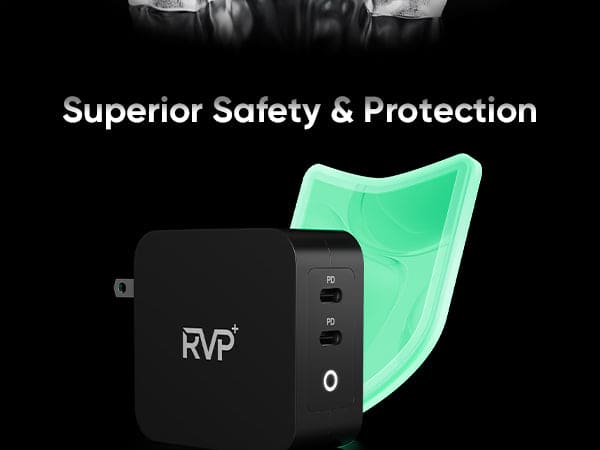 RVP+ 100W USB C Charger GaN(3rd Generation) PD3.0 Tech Power Adapter 2-Port Foldable Wall Charger
