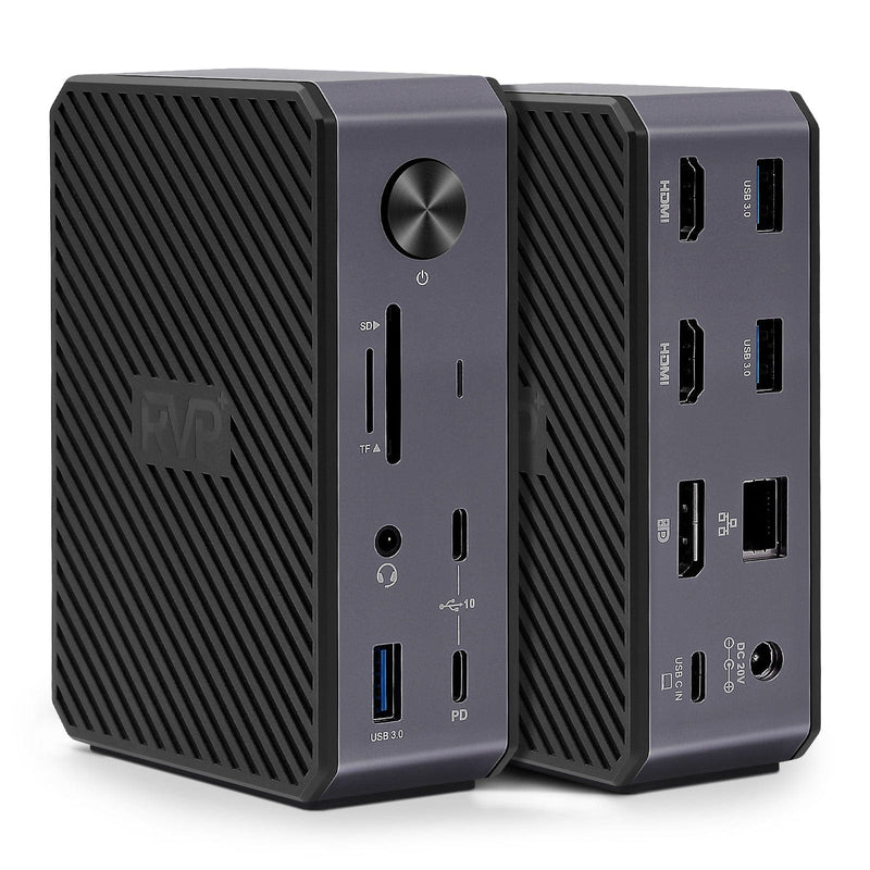RVP+ USB C Docking Station 3 Monitors, 14-in-1, 10Gbps USB-C, 5Gbps USB 3.0, 85W Laptop-Charging, PD 18W, Triple Display-4K HDMI Dual Monitors & DisplayPort, Gigabit Ethernet, Audio, TF/SD 3.0 (RVP-G8)