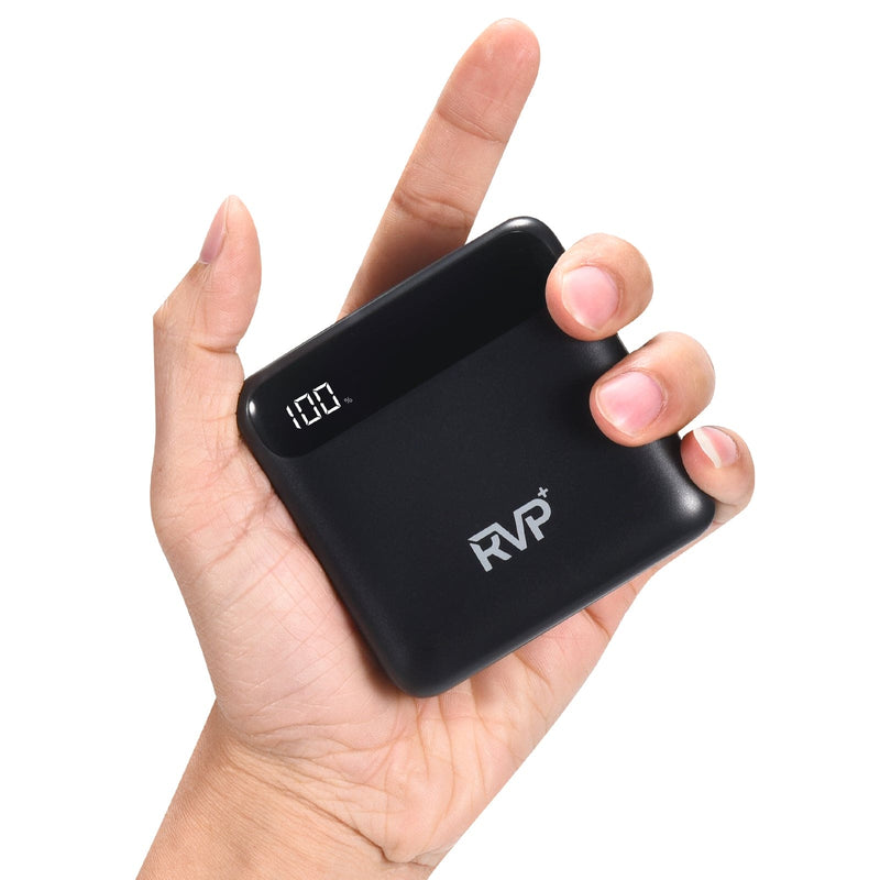 RVP+ 10,000mAh Power Bank – Fast Charging Portable Charger with Dual USB-C, USB-A & Lightning – Black
