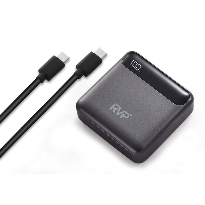 RVP+ 10,000mAh Slim Power Bank – Portable Fast Charger with USB-C, USB-A & Lightning – Gray