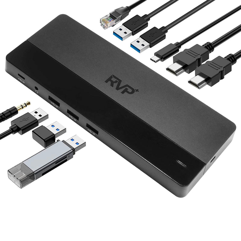 RVP+ Dual Monitor USB C Hub (USB C Dock) with Dual 4K DisplayPort, 2X USB 2.0, Ethernet, and 100W Charging - Thunderbolt 4 / USB4 / Thunderbolt 3 Port - (RVP-022818)
