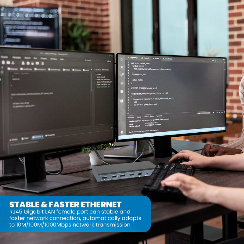 RVP+ Docking Station, 14-in-1, Dual-Display Monitors- 4K HDMI (2x) & DisplayPort (2x), 5Gbps USB-C/A Data Transfer(3x), 100W Laptop-Charging, Gigabit Ethernet, Audio With Power Supply - (RVP-6908X4)